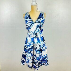 Women's Adelyn Rae Abstract Swirl Print Fit & Flare Mini Dress Size L Blue/White